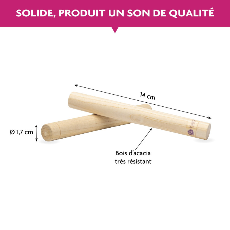 Paire De Claves | Bois Acacia | Longueur 14 Cm | Fuzeau