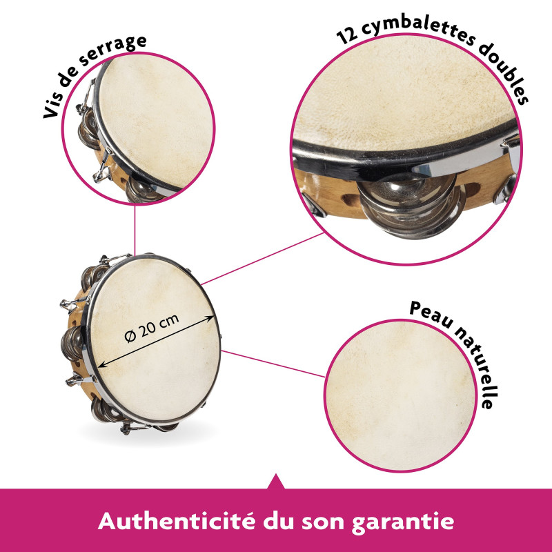 FUZEAU 593 Tambourin Peau Naturelle 15cm + Cymbalettes